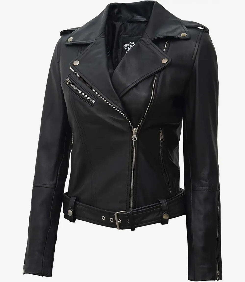 Women's Black Asymmetrical Real Biker Leather Jacket