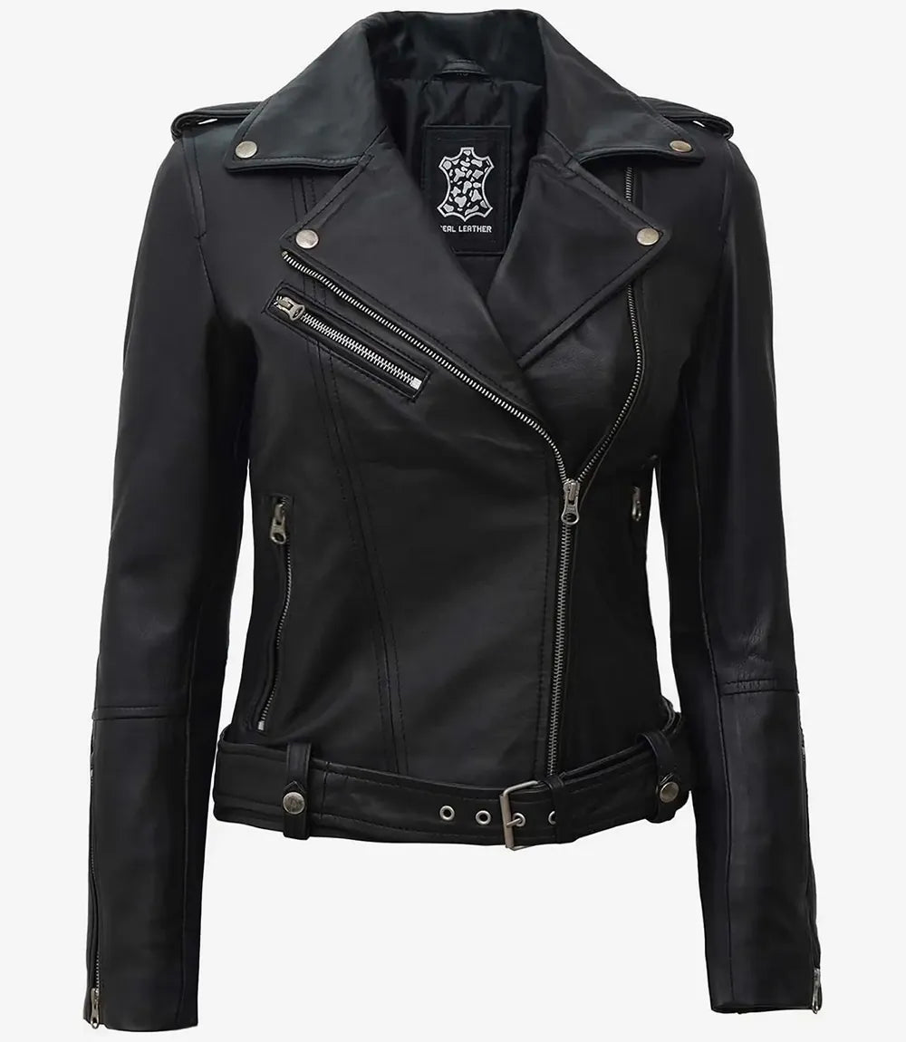 Women's Black Asymmetrical Real Biker Leather Jacket