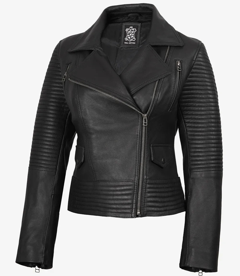 Black Women's Leather Biker Jacket