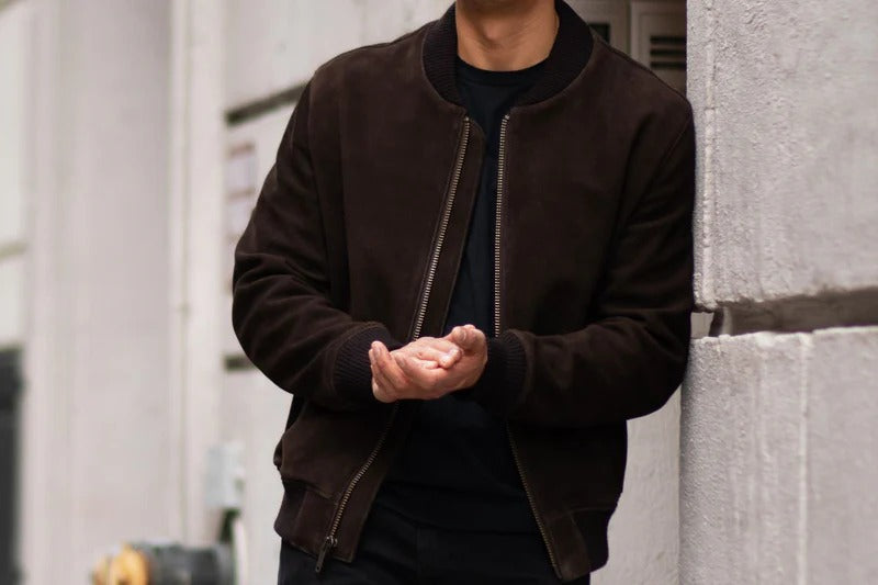 Suede Leather Bomber Jacket