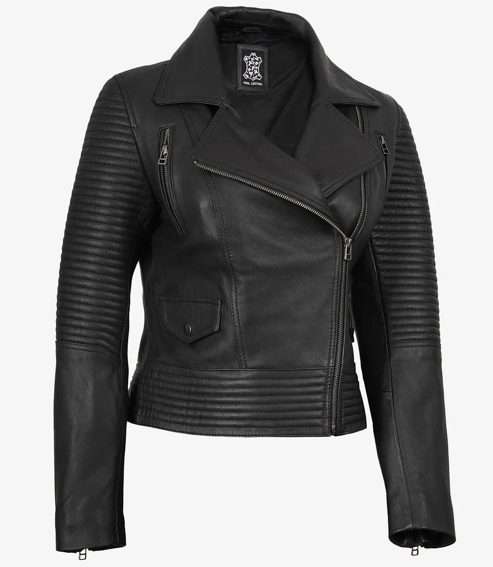 Black Women's Leather Biker Jacket