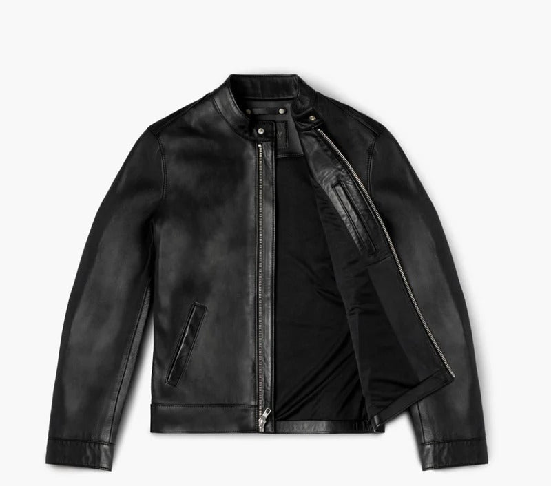 Men's Black Leather Cafe Racer Jacket
