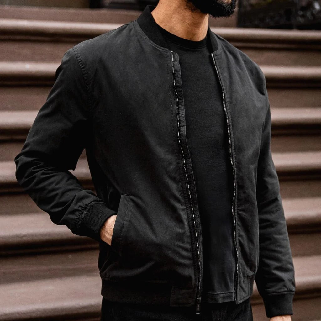 Genuine Leather Black Bomber Jacket