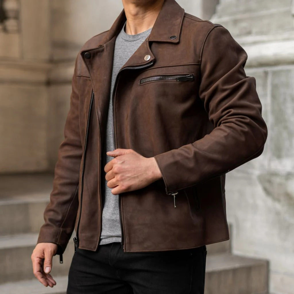 Brown Four Pocket Leather Biker Jacket