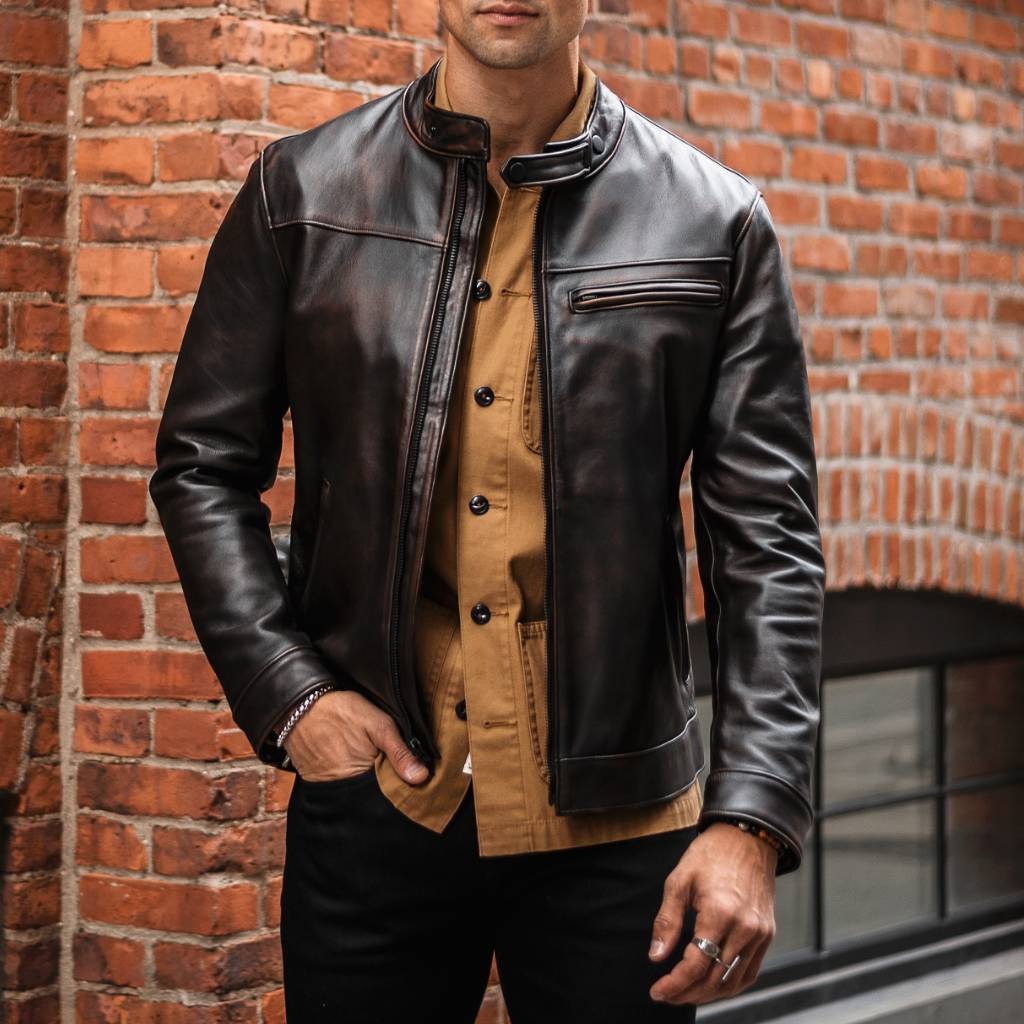 Men's Leather Biker Jacket (Slim Fit)