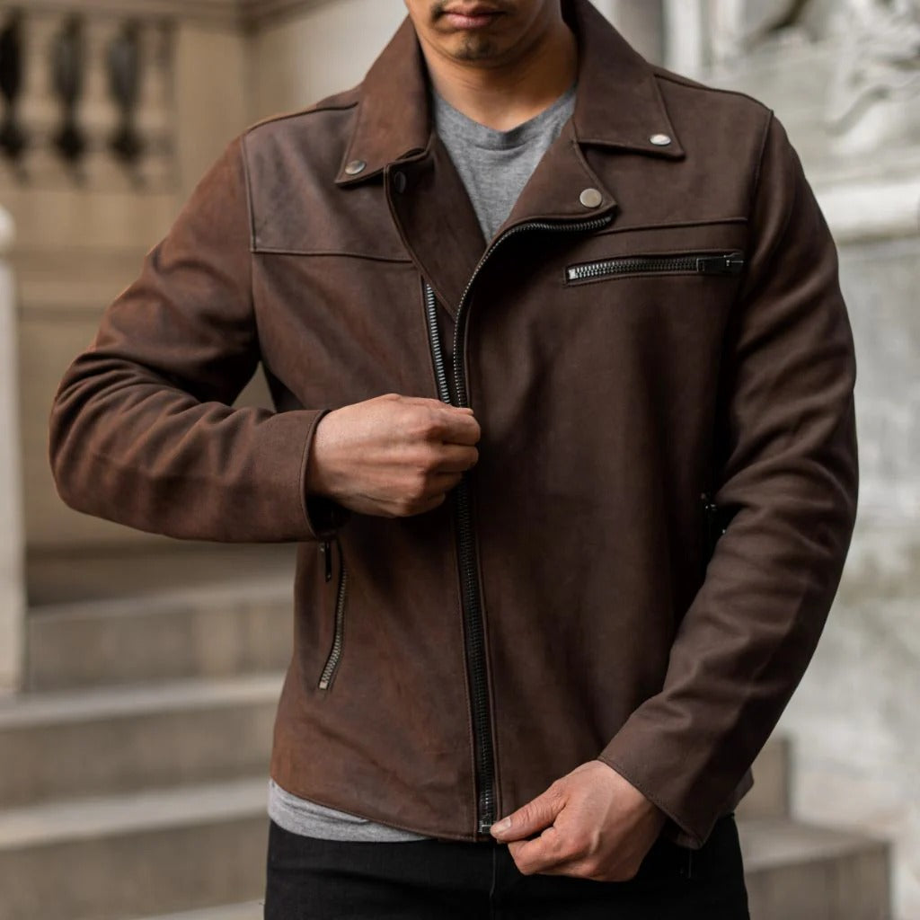 Brown Four Pocket Leather Biker Jacket