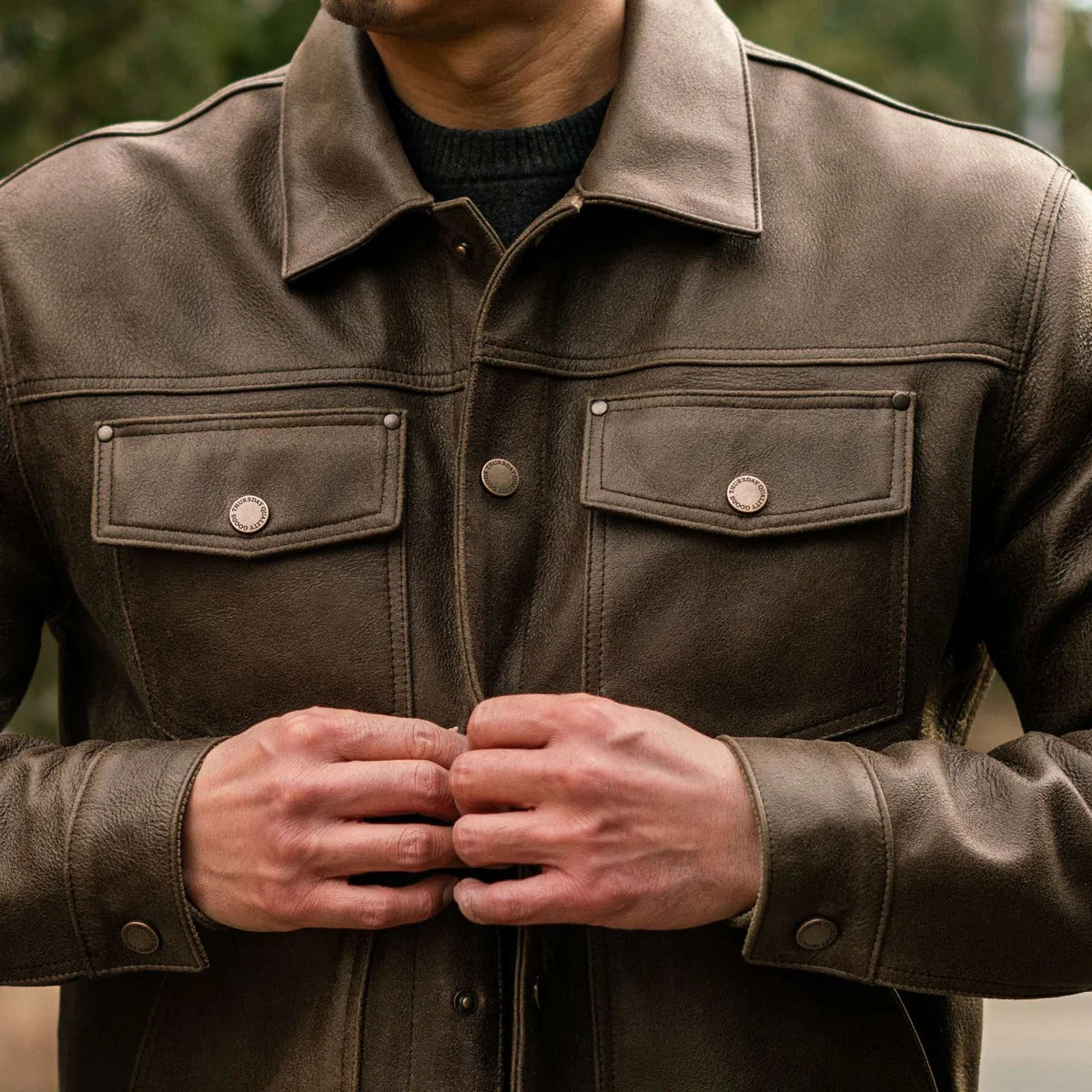 Men's Green Leather Trucker Jacket