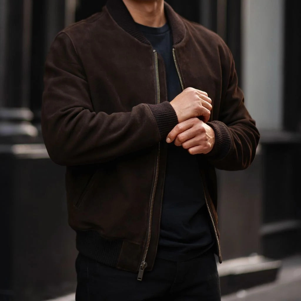 Suede Leather Bomber Jacket