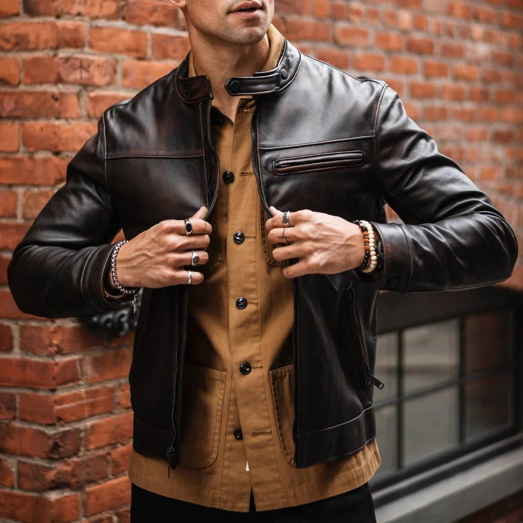 Men's Leather Biker Jacket (Slim Fit)