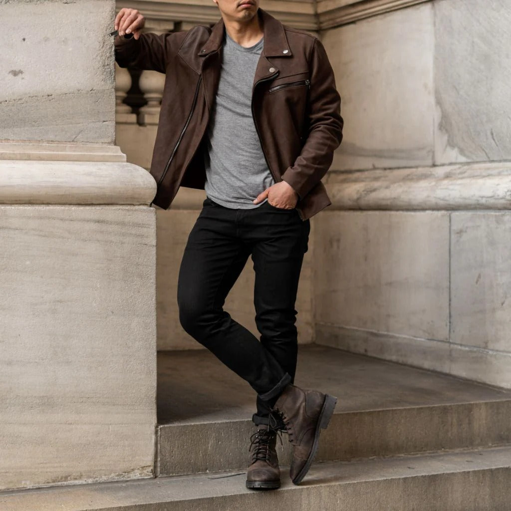 Brown Four Pocket Leather Biker Jacket