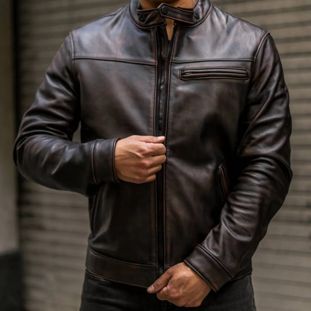 Men's Leather Biker Jacket (Slim Fit)