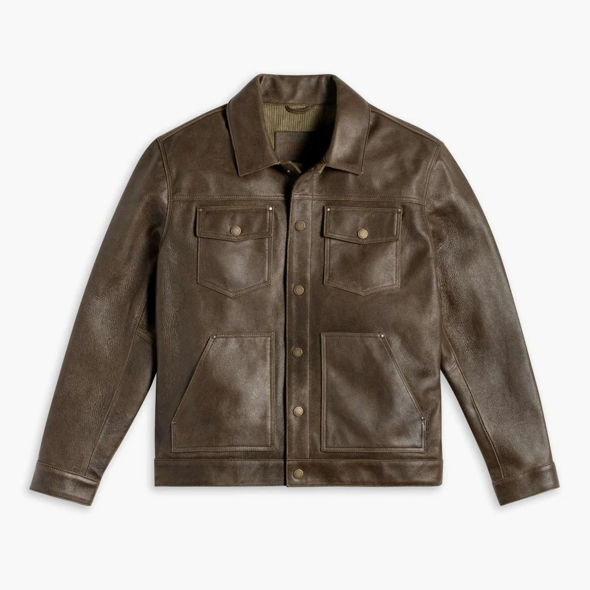 Men's Green Leather Trucker Jacket