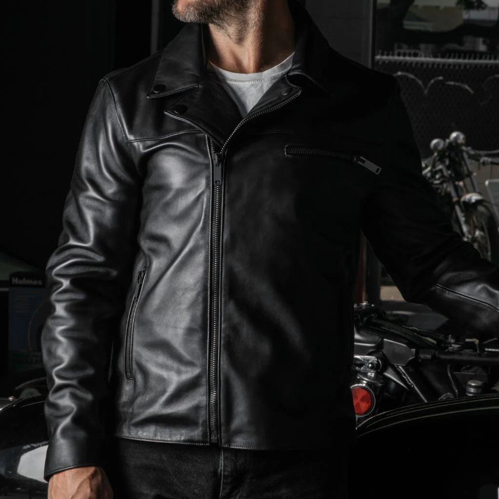 Men’s Leather Biker Jacket (Genuine Cowhide)