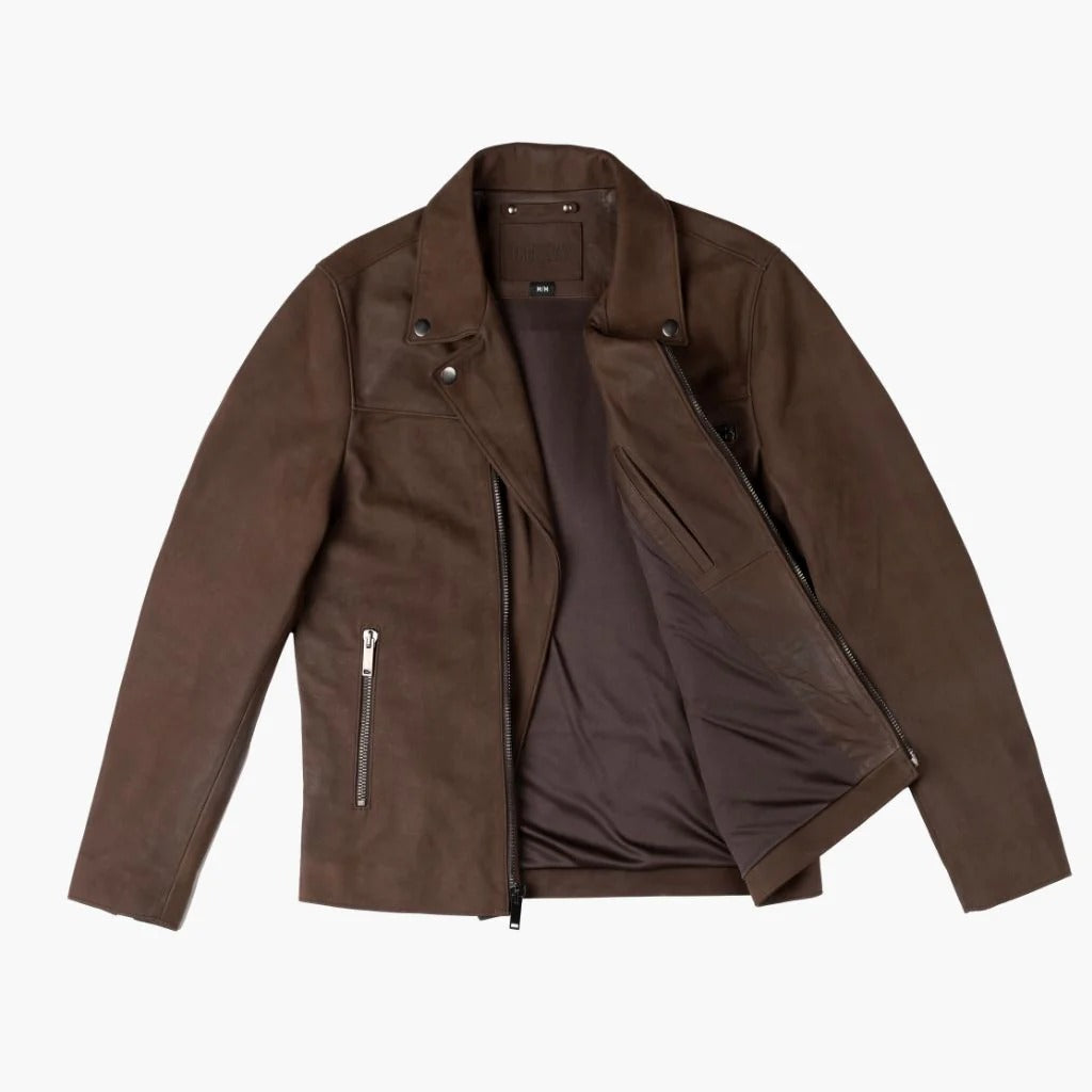 Brown Four Pocket Leather Biker Jacket