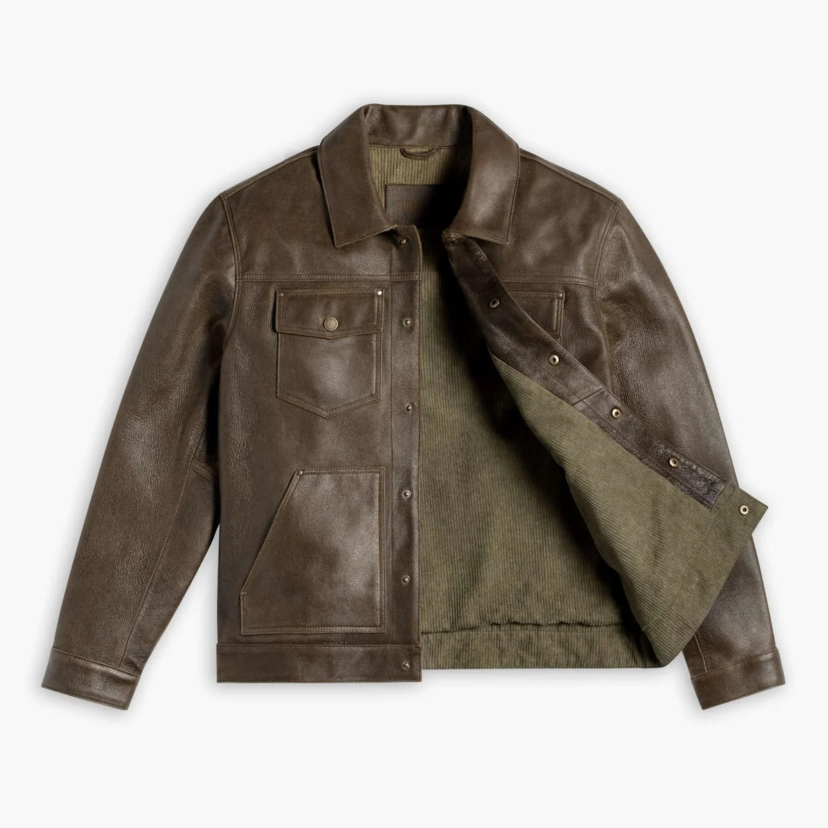 Men's Green Leather Trucker Jacket