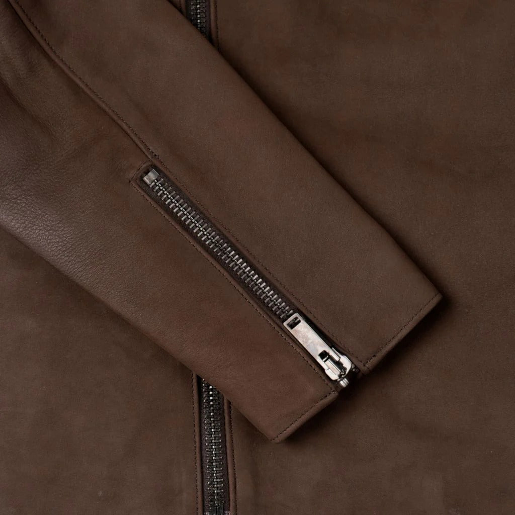 Brown Four Pocket Leather Biker Jacket