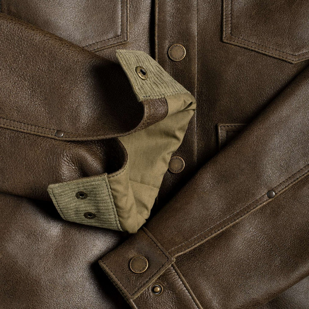 Men's Green Leather Trucker Jacket