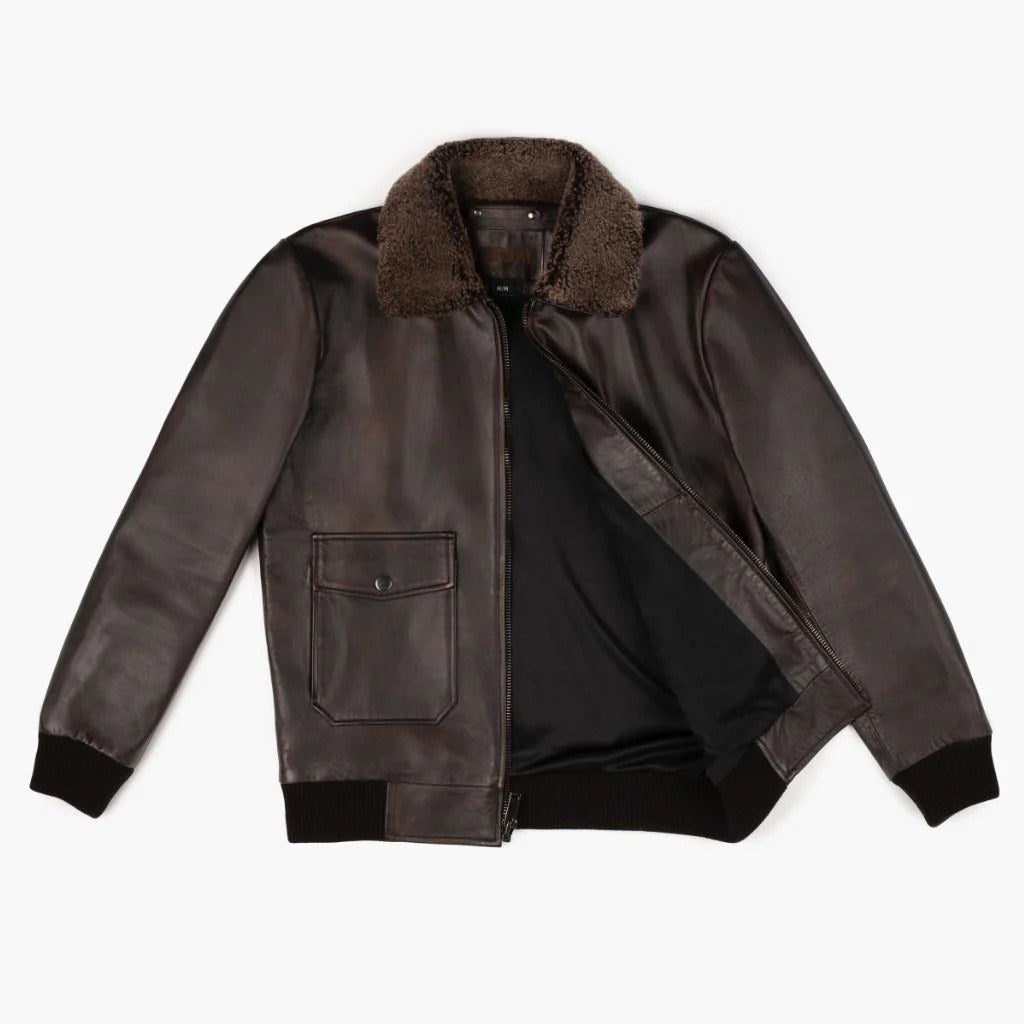 Leather Bomber Jacket with Fur Collar