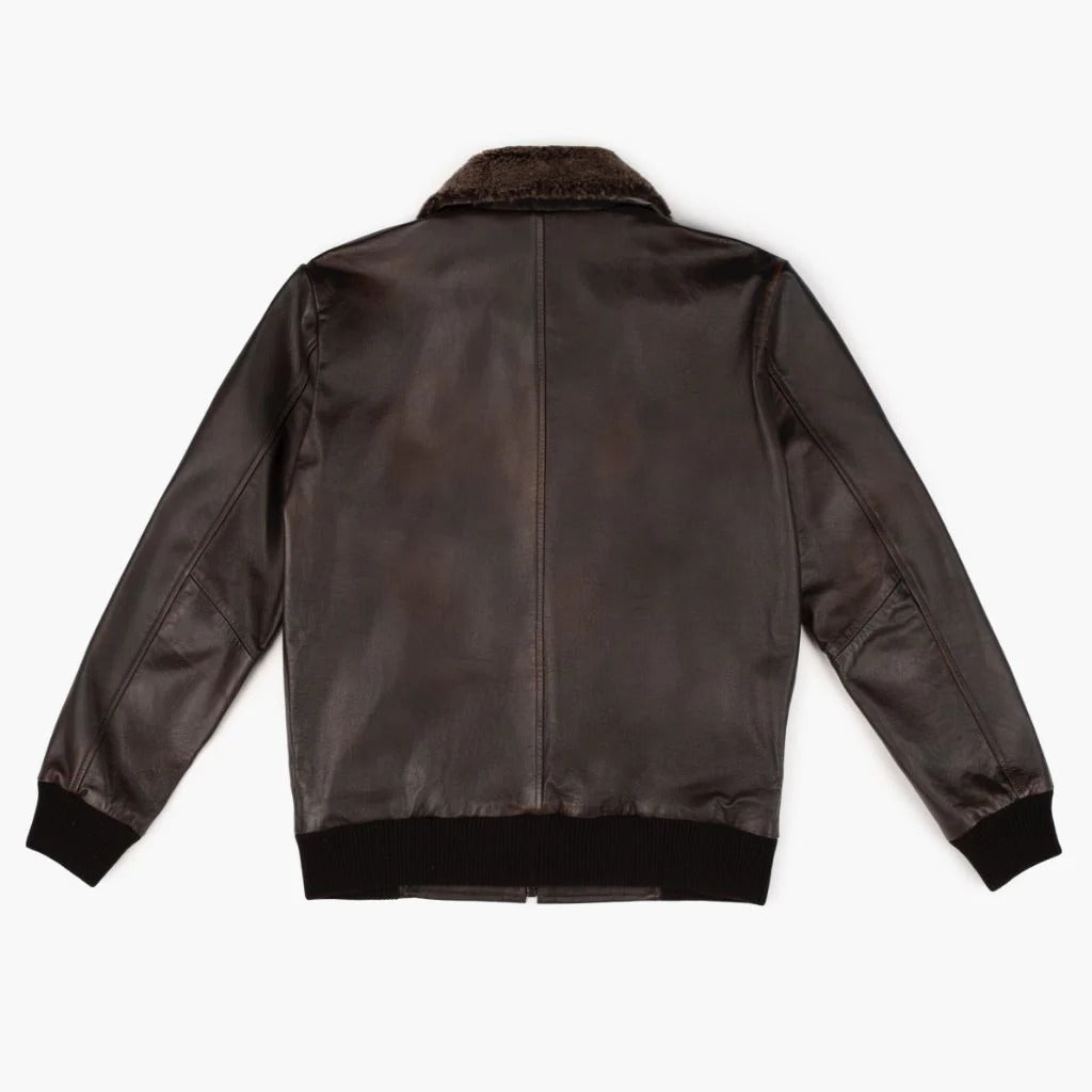 Leather Bomber Jacket with Fur Collar