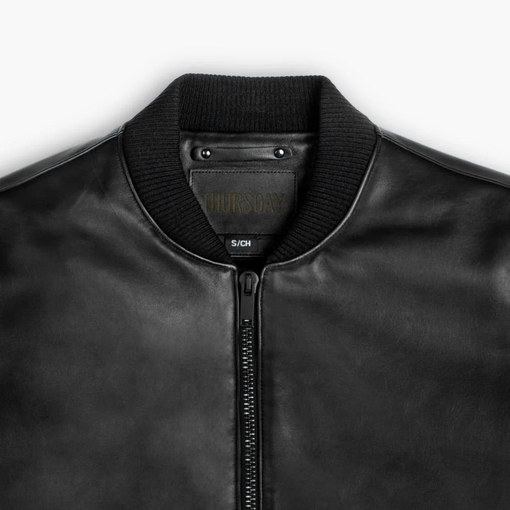 Men's Black Leather Bomber Jacket