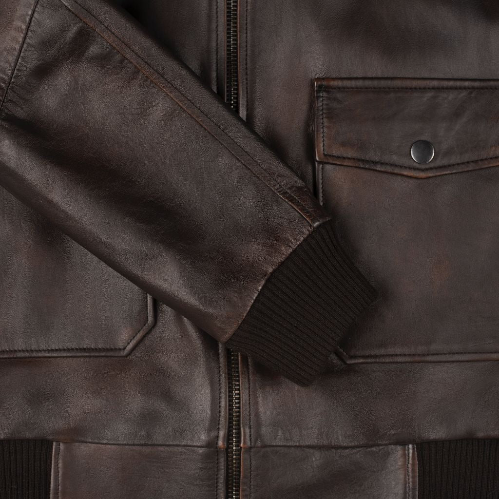 Leather Bomber Jacket with Fur Collar