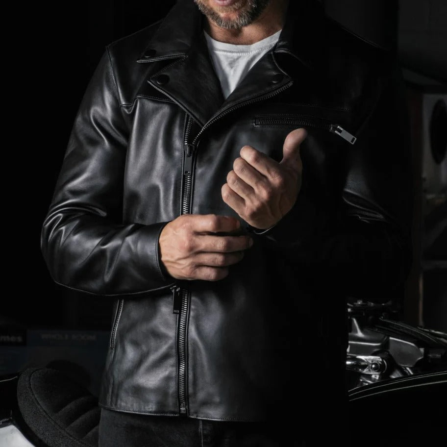 Men’s Leather Biker Jacket (Genuine Cowhide)