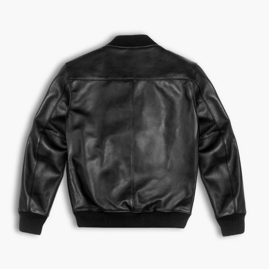 Men's Black Leather Bomber Jacket