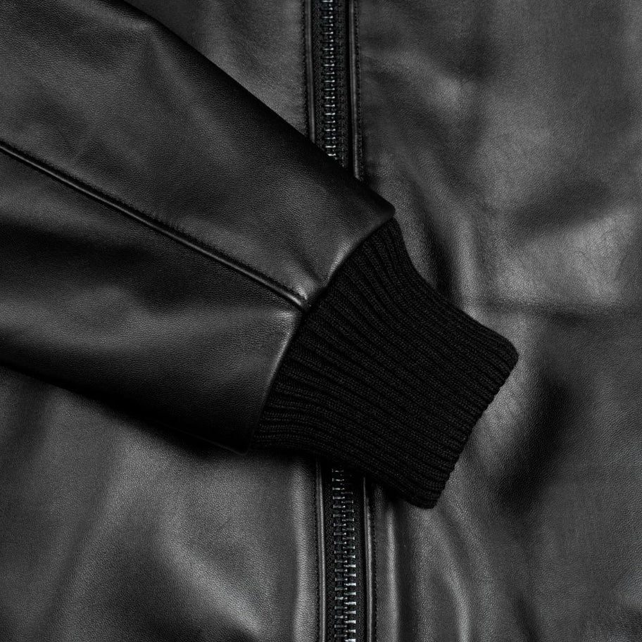 Men's Black Leather Bomber Jacket