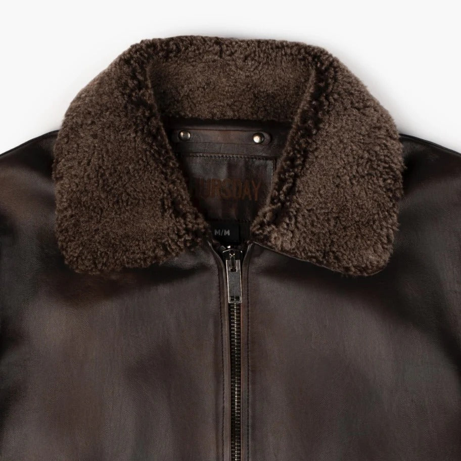 Leather Bomber Jacket with Fur Collar