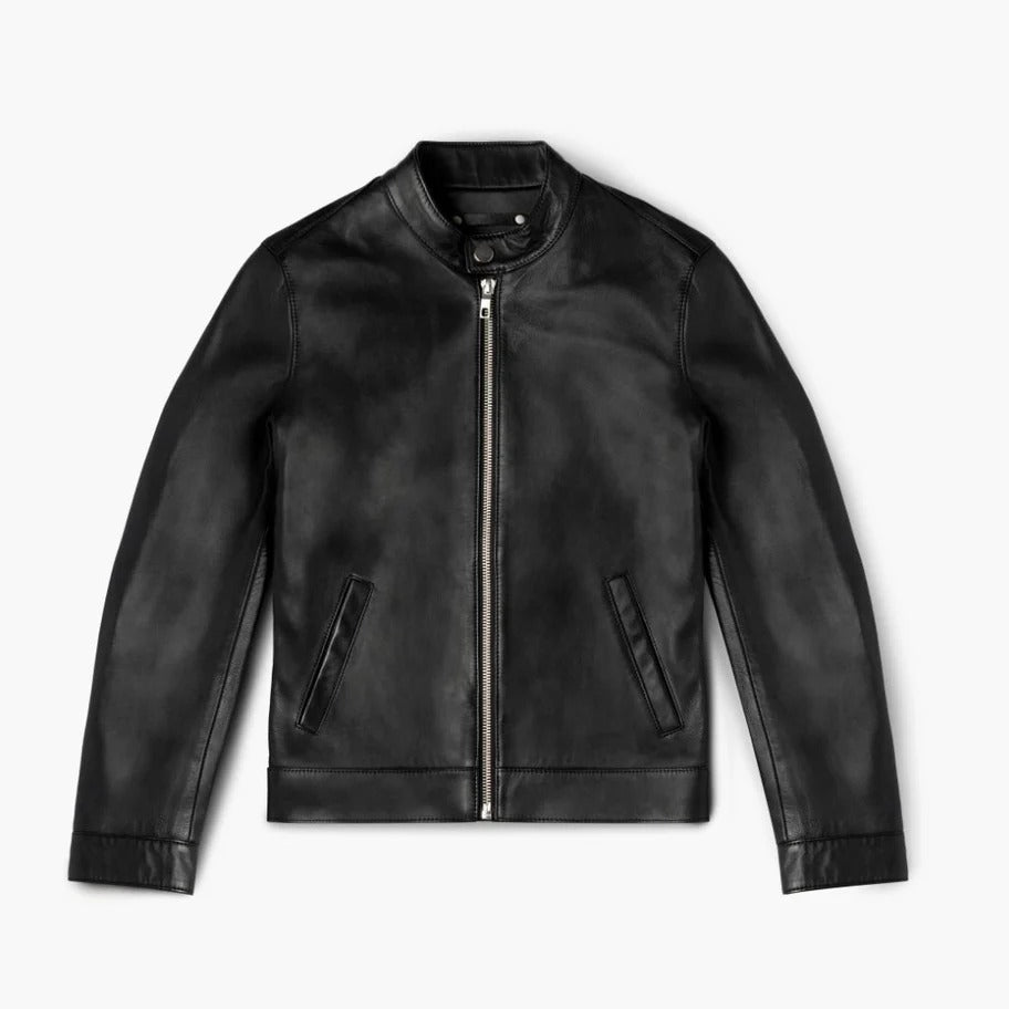 Men's Black Leather Cafe Racer Jacket