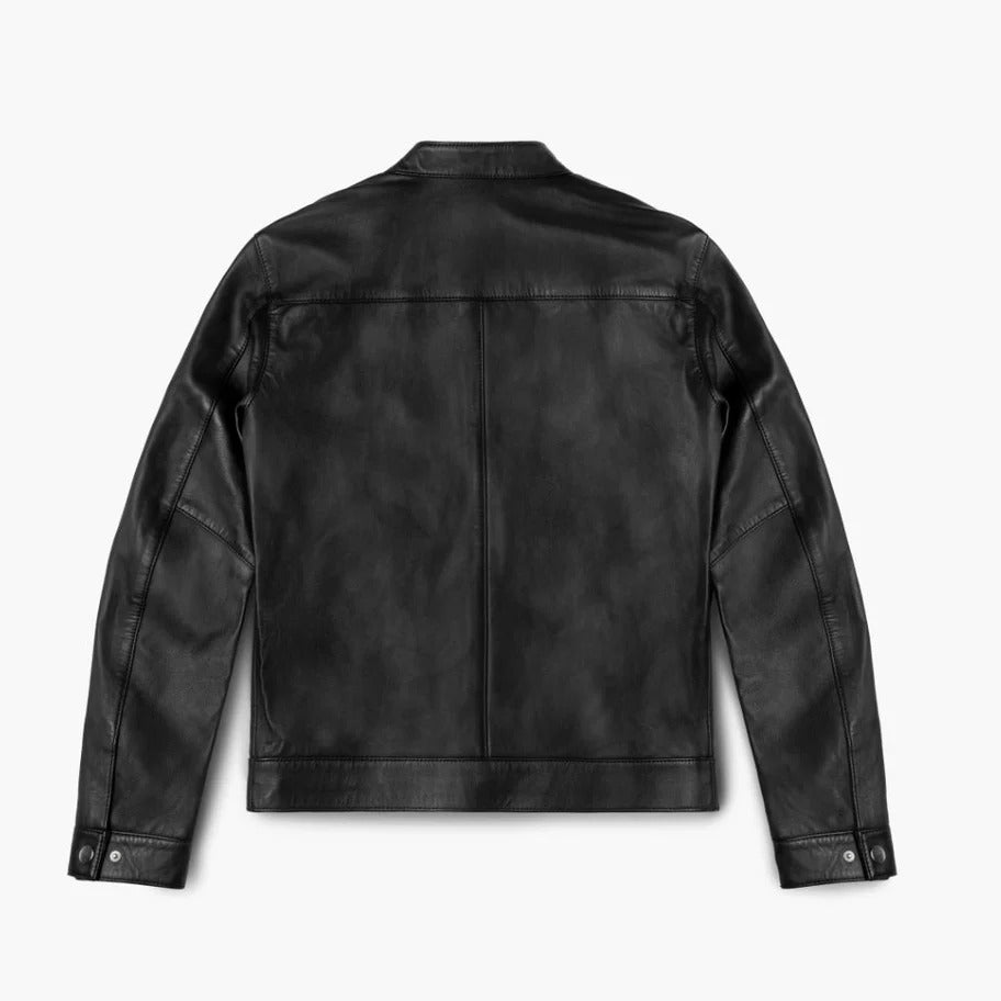 Men's Black Leather Cafe Racer Jacket