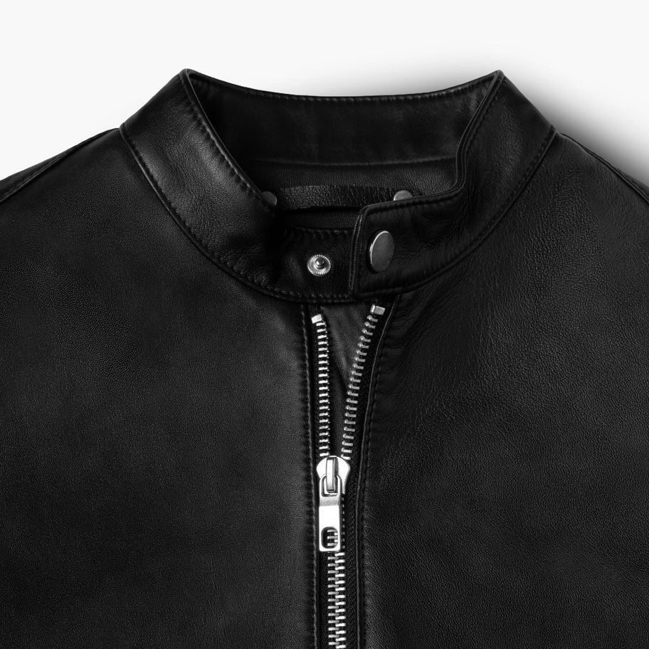 Men's Black Leather Cafe Racer Jacket